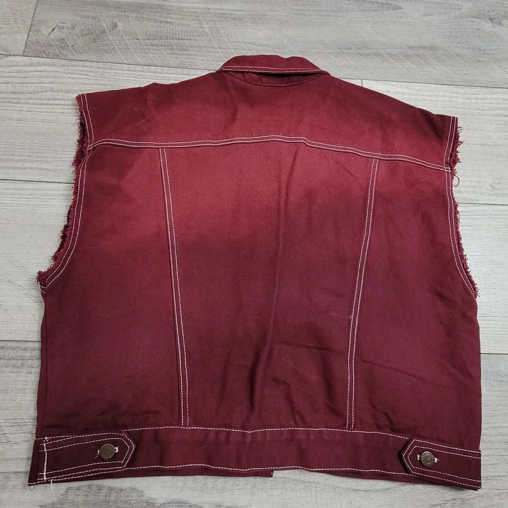 Vintage 90s NAVE Denim Jacket Vest Mens XL Burgundy Maroon Streetwear Made USA
